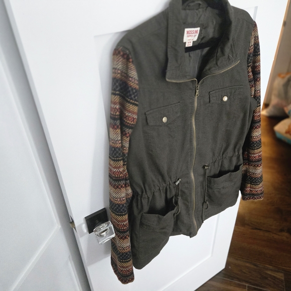 Mossimo Supply Co. Women's Olive Utility Jacket with Patterned Sleeves Size XL - Picture 14 of 16